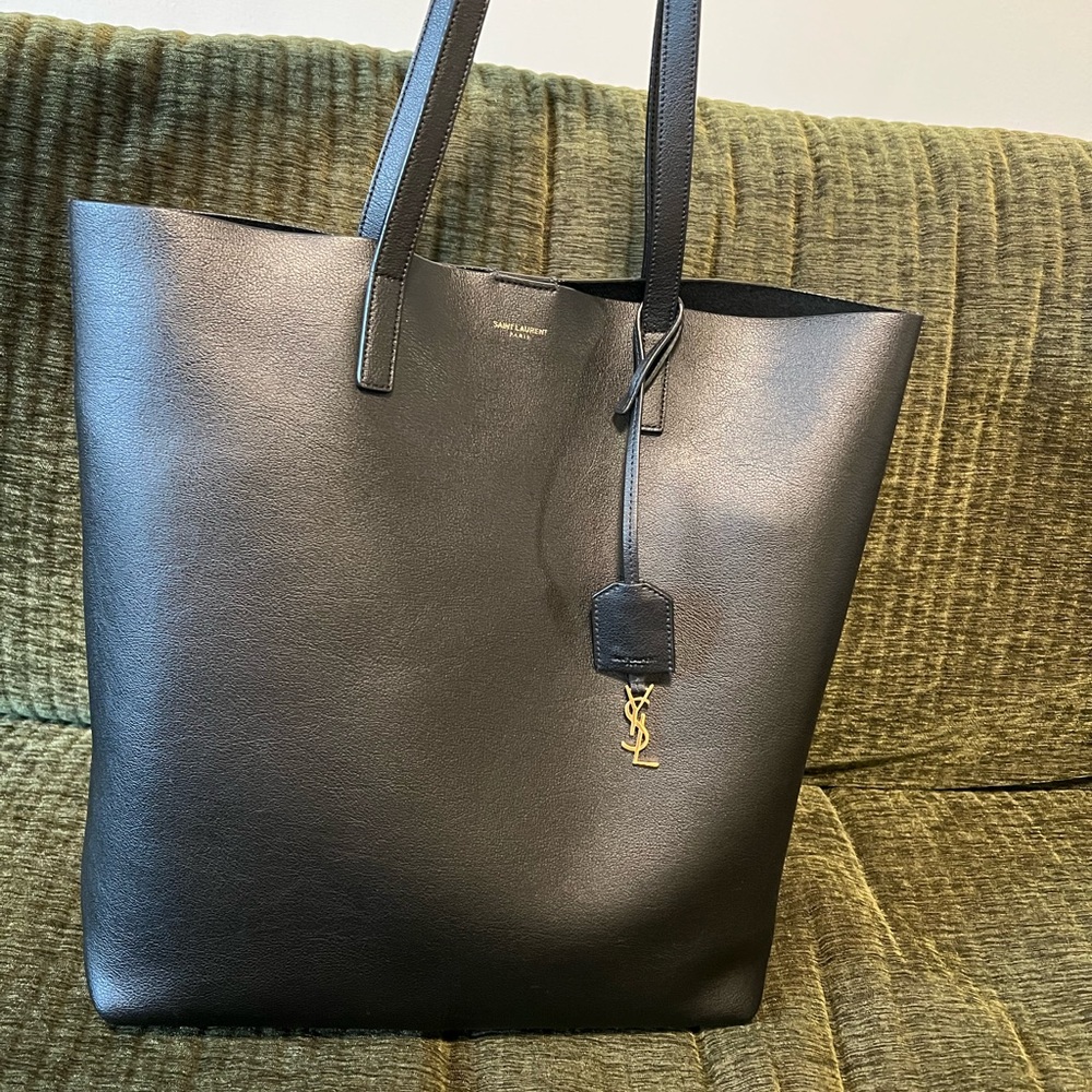 Saint Laurent Black Leather YSL Logo Tote